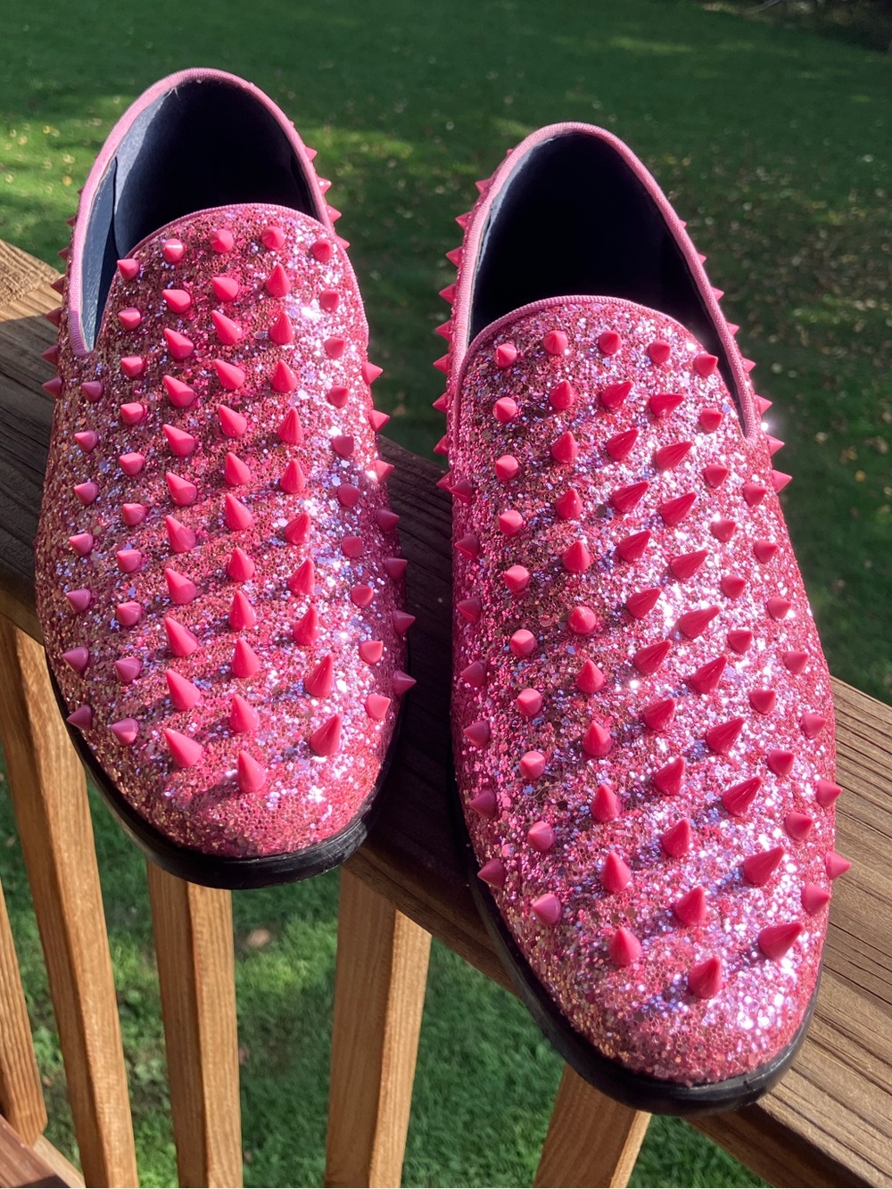 Men's Pink Glitter Spike Slip-On Loafers